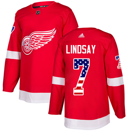Adidas Red Wings #7 Ted Lindsay Red Home Authentic USA Flag Stitched NHL Jersey